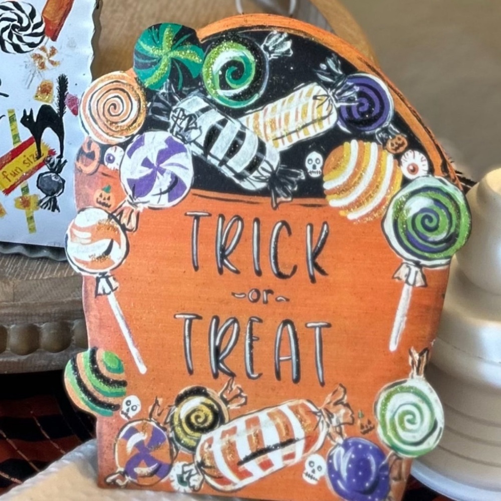 Halloween Trick or Treat Metal Charm with Colorful Candy Design